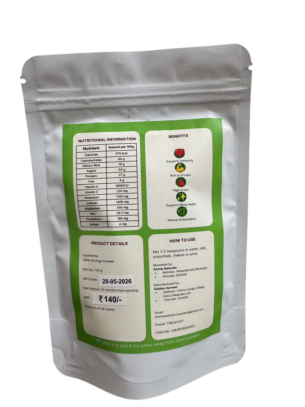 Amma Naturals Moringa Powder - 100g
