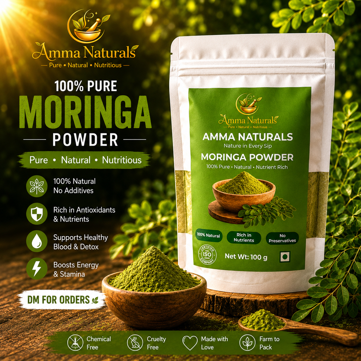 Amma Naturals Moringa Powder - 100g